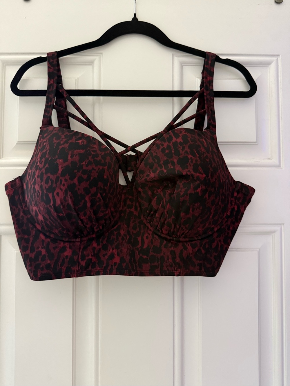 Torrid Women's Burgundy Leopard Print Strappy Longline Swim top